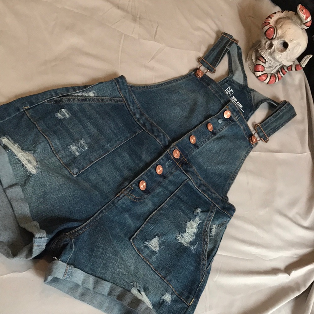 Denim Distressed Overalls